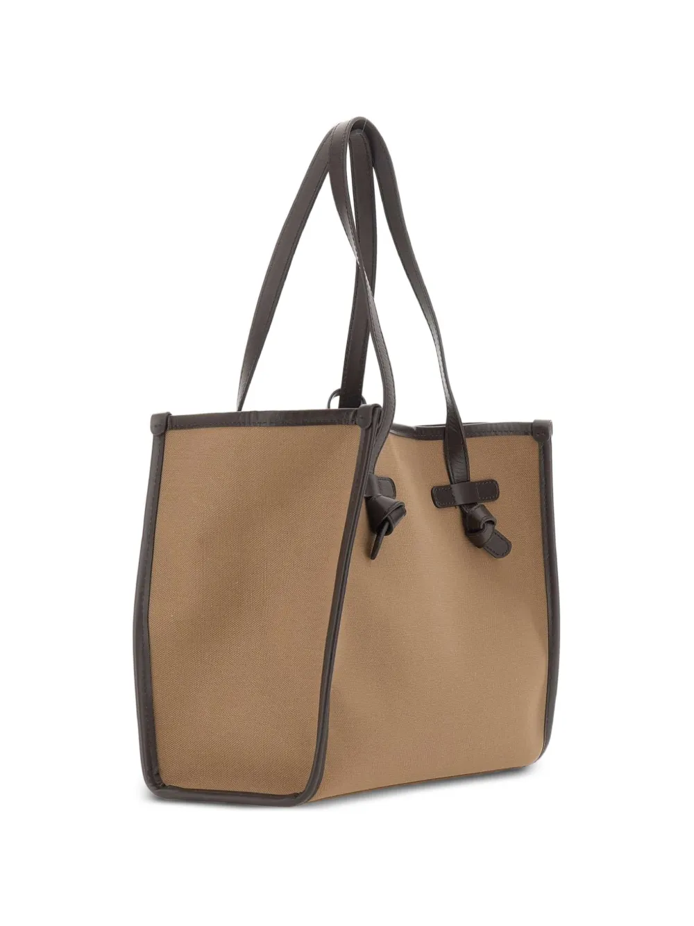 MARCELLA CLUB Medium Marcella canvas schoudertas met leren afwerking Beige