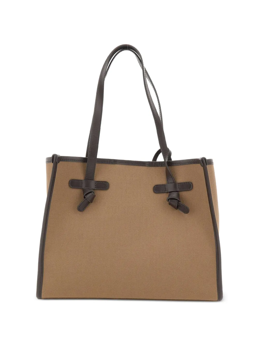 MARCELLA CLUB Medium Marcella canvas schoudertas met leren afwerking Beige