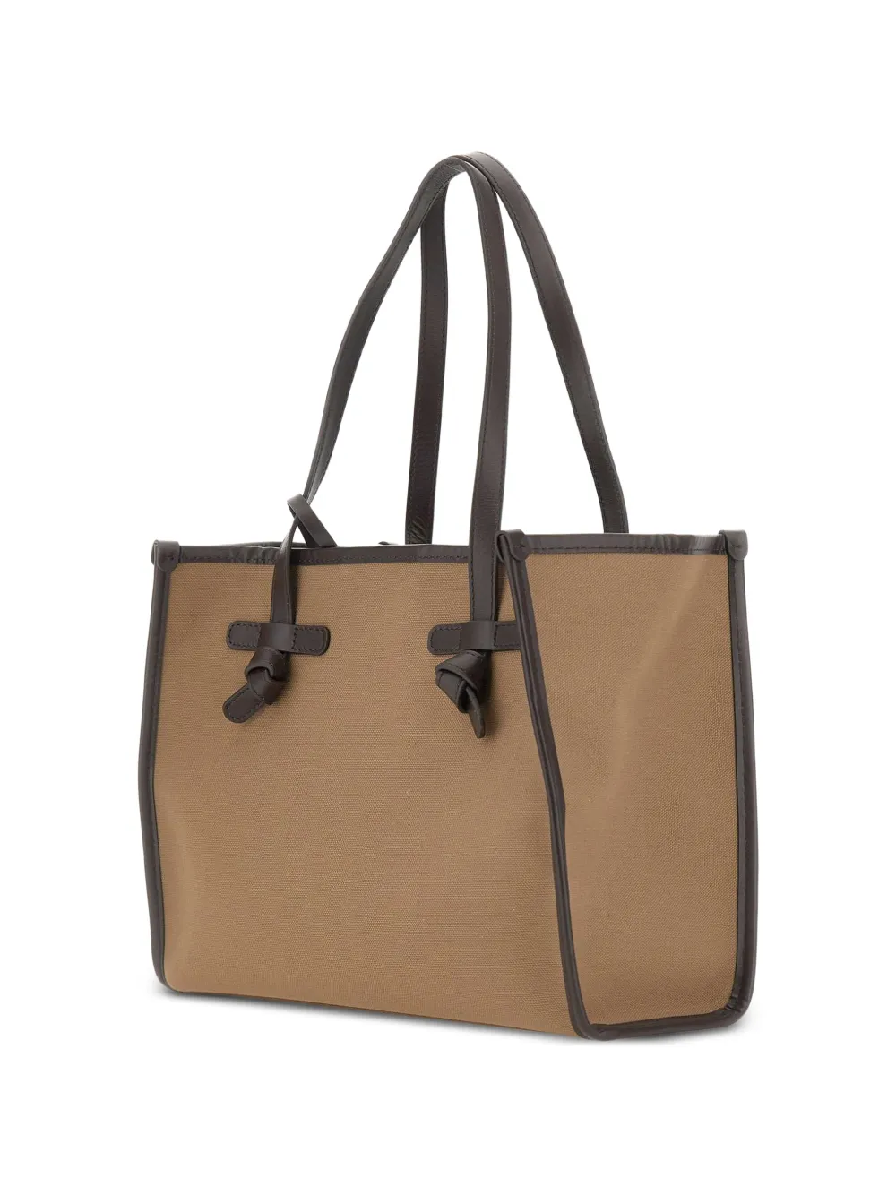 MARCELLA CLUB Medium Marcella canvas schoudertas met leren afwerking Beige