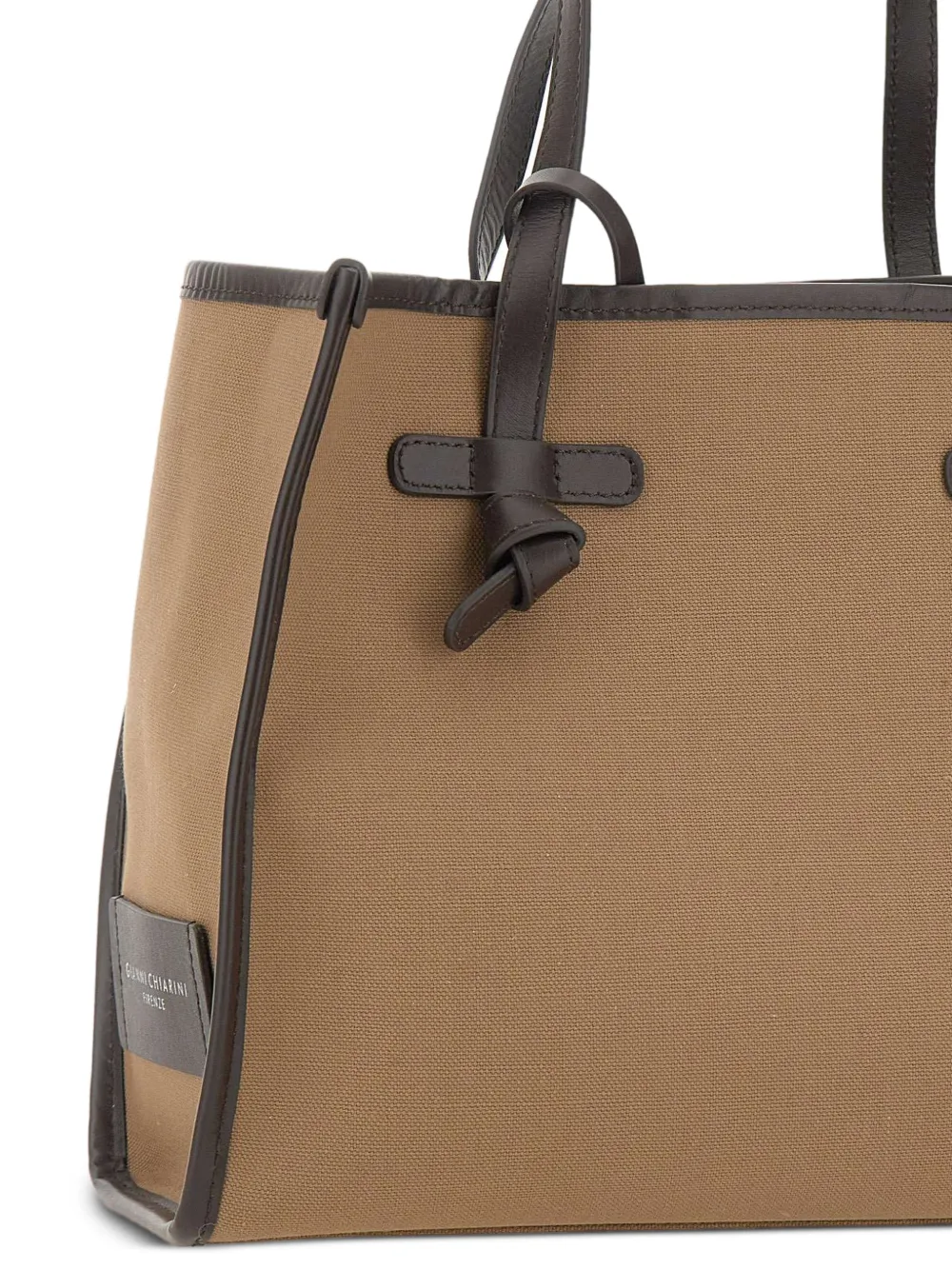 MARCELLA CLUB Medium Marcella canvas schoudertas met leren afwerking Beige