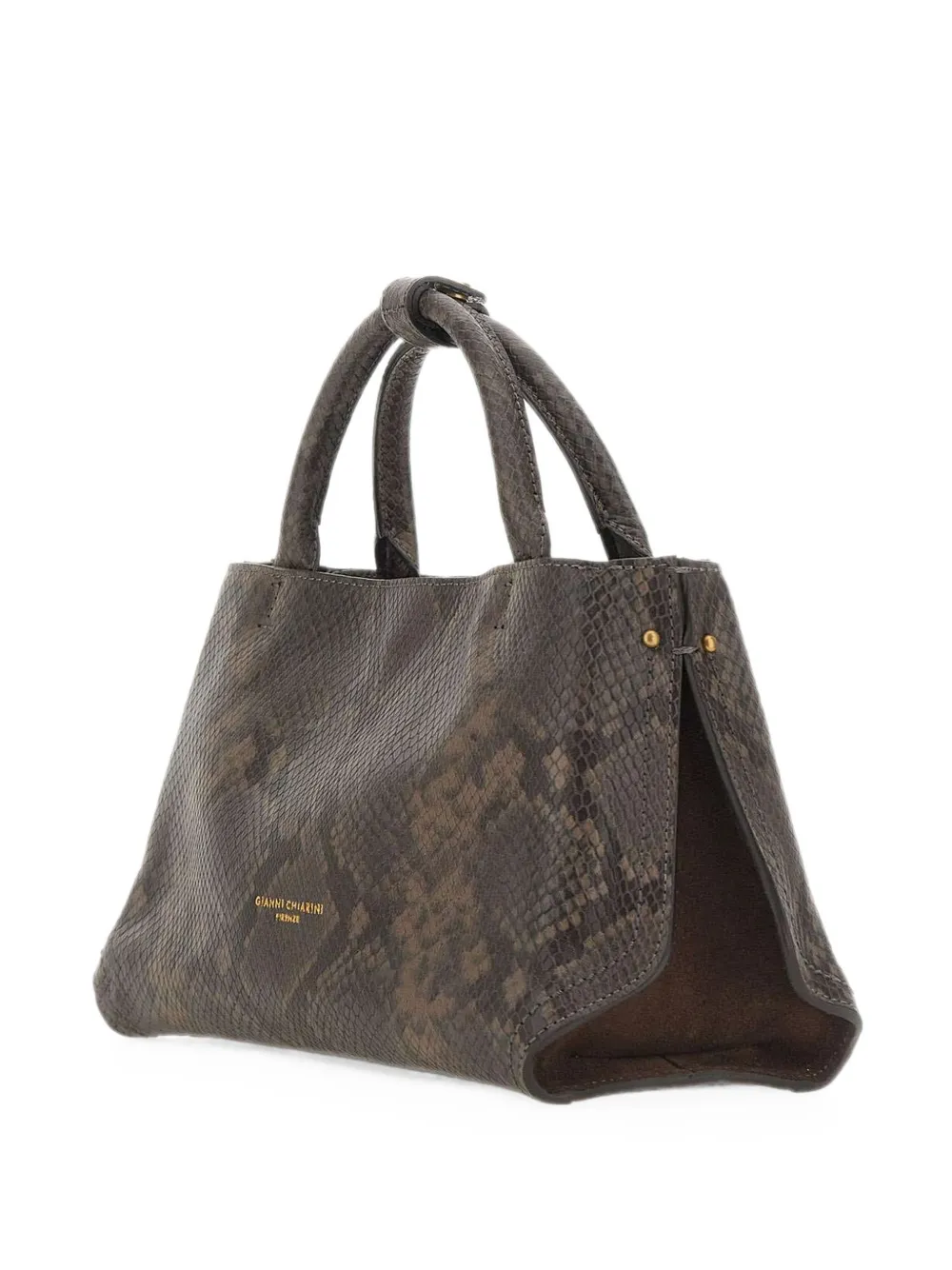 GIANNI CHIARINI small Amal python-effect tote bag - Marrone