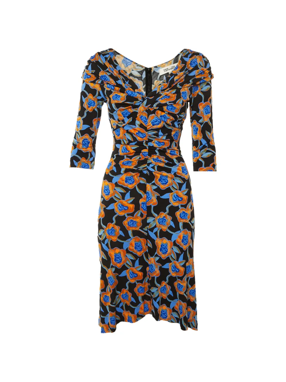 DVF Diane von Furstenberg Oracle rose-print ruched midi dress - Schwarz