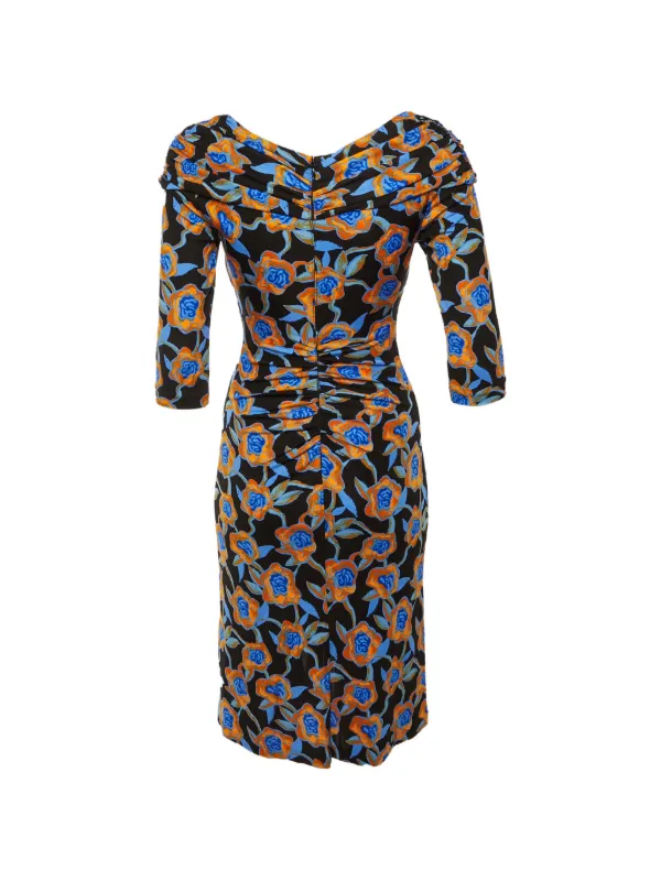dvf ruched dress Diane Von Furstenberg Corinne Ruched Printed Stretch-Mesh Midi Dress In Blue - 65% Off