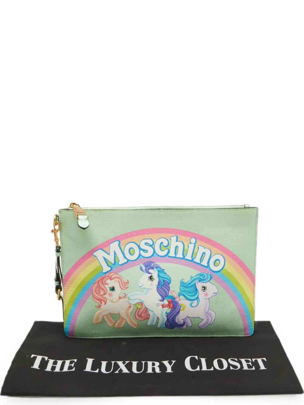 Pre-owned Moschino My Little Pony Zip Pouch Clutch Bag In Green