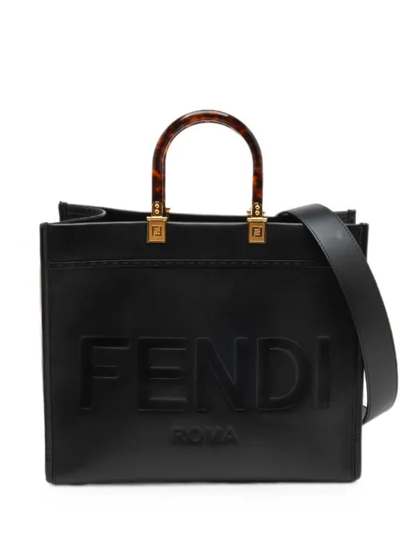 Fendi Pre-owned 2021 Medium Sunshine Leather Tote Bag in Black