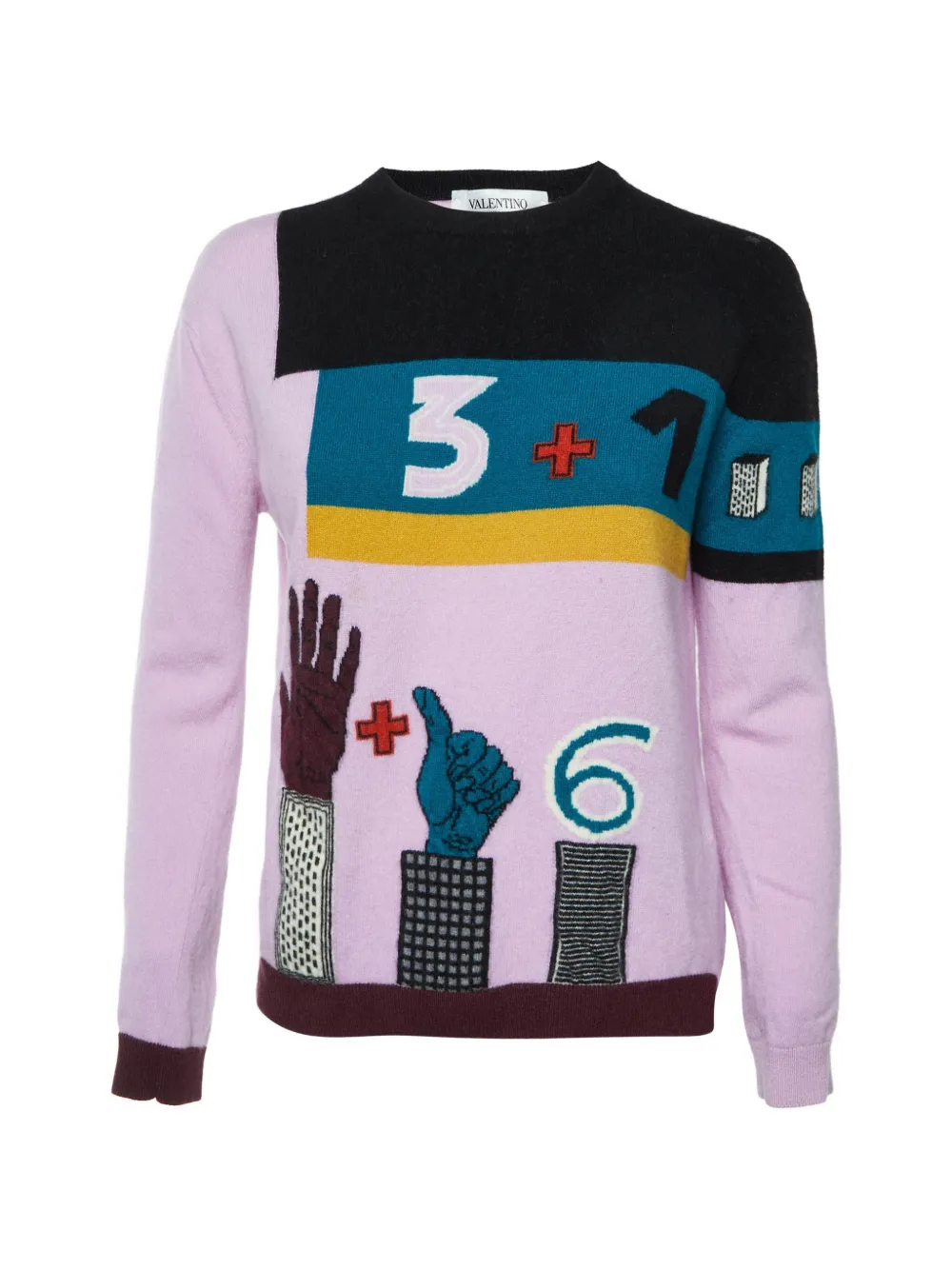Pre-owned Valentino Colour-block Intarsia Knit Sweater In Purple
