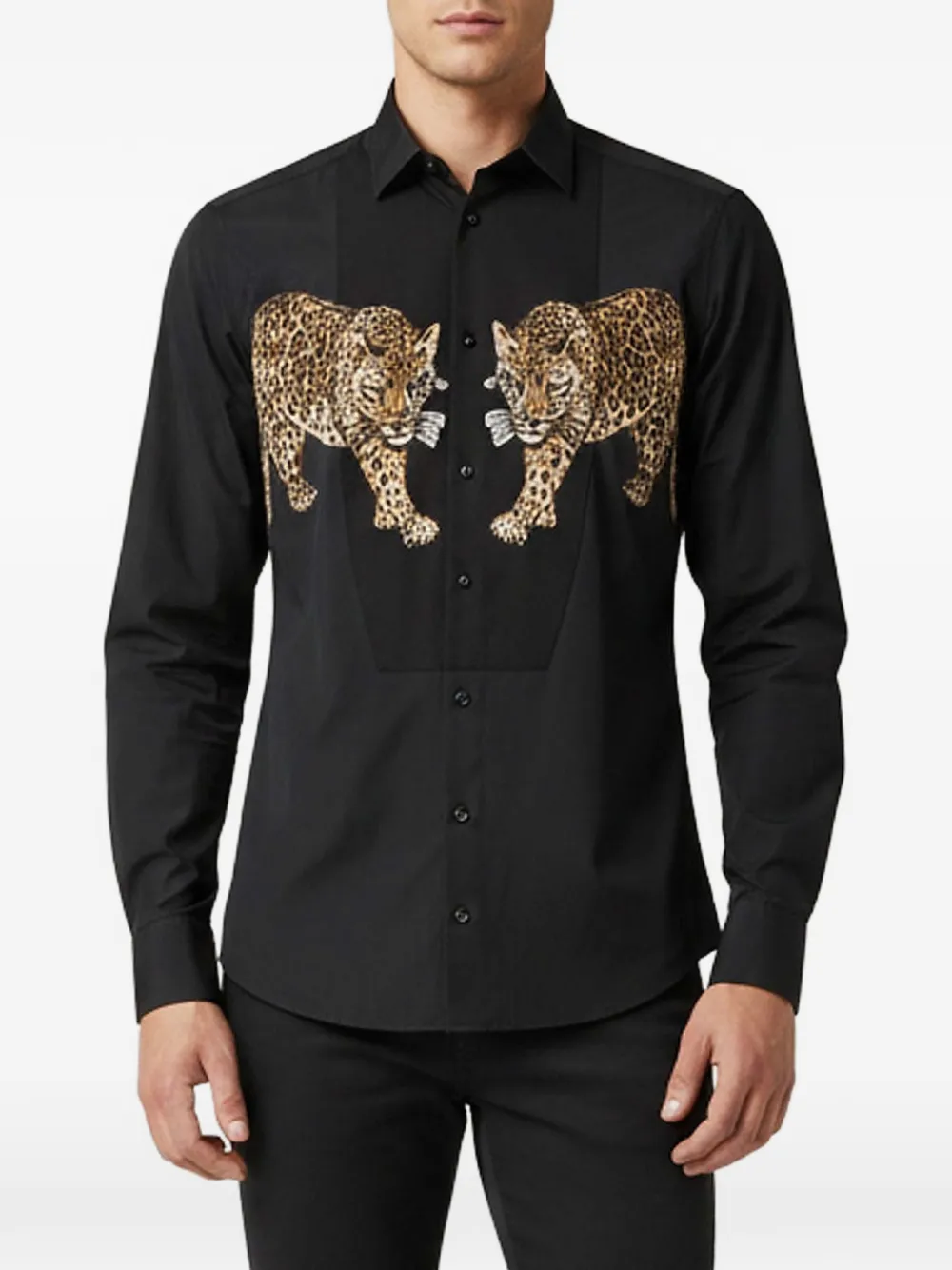Dolce & Gabbana Pre-Owned leopard-appliqué tuxedo shirt - Nero