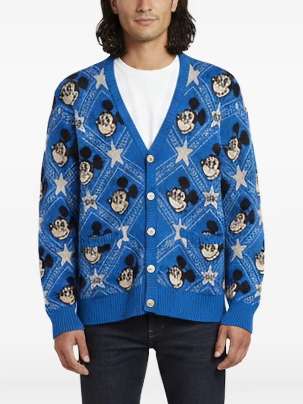 Gucci Pre-Owned x Disney Mickey Mouse jacquard knit cardigan - Blu