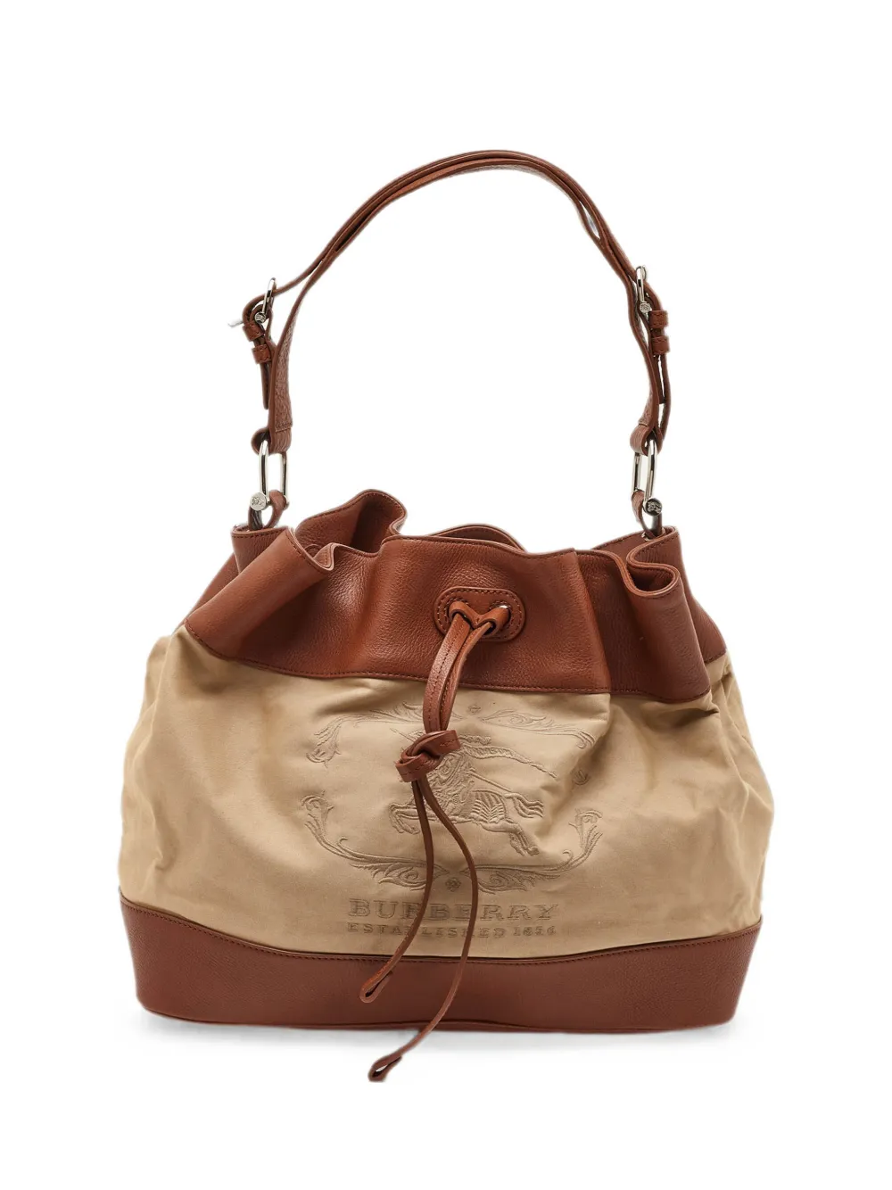 Burberry Pre-Owned embroidered-logo leather bucket bag - Toni neutri