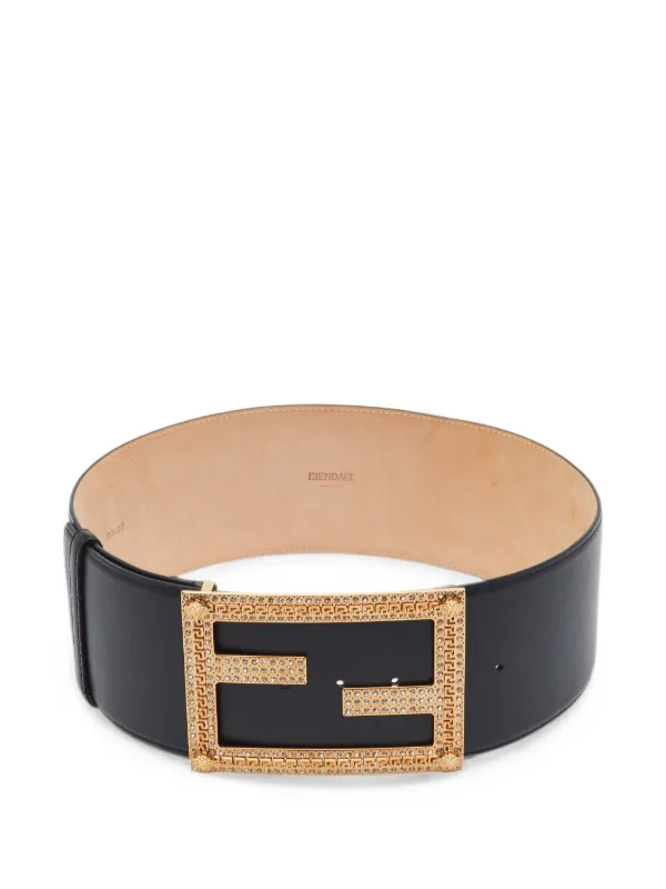 Fendi Pre-owned Fendace Crystal-embellished Wide Belt in Black