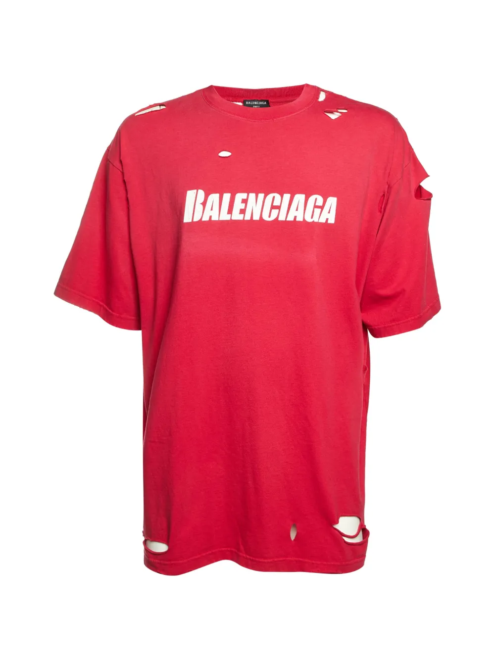 Balenciaga Pre-Owned logo-print distressed T-shirt - Rosso