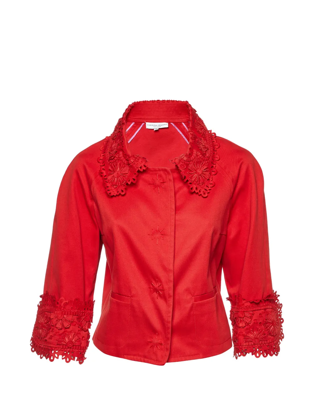 Carolina Herrera Vintage lace-detail gabardine cropped jacket - Rosso