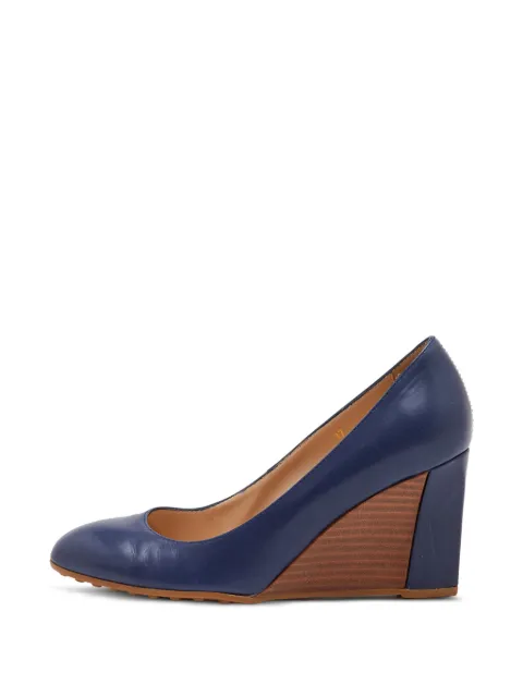 Tod's Vintage blue leather wedge pumps