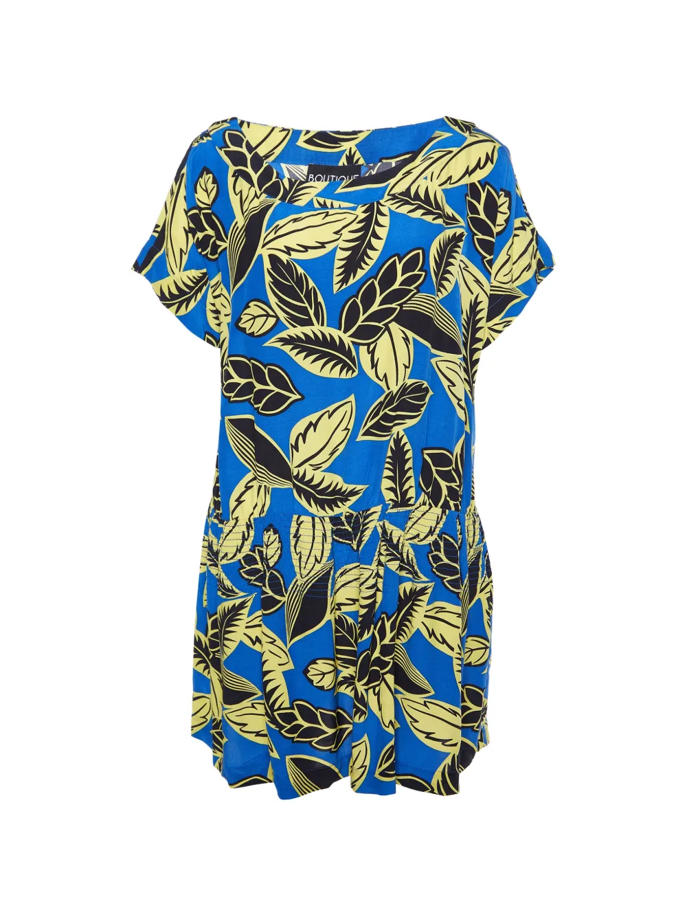 Boutique Moschino leaf-print shirred mini dress - Blu