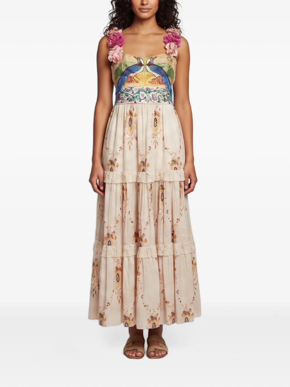 Gucci Pre-Owned embroidered floral-appliqué maxi gown - Toni neutri