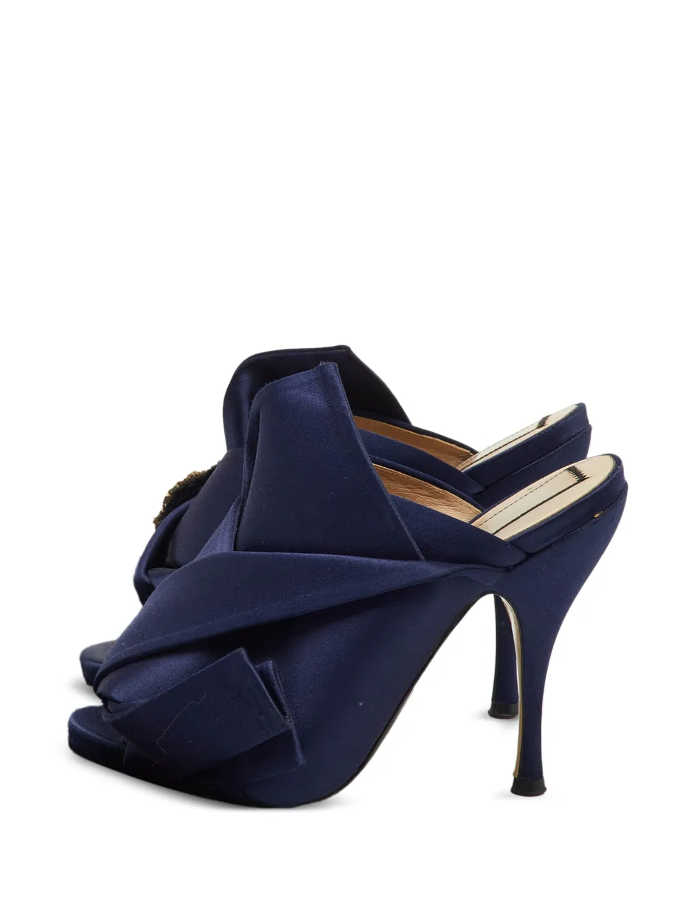 Pre-owned N°21 Raso Knot Crystal-embellished Mules In Blue