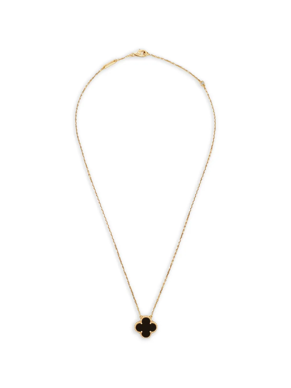Pre-owned Van Cleef & Arpels 1968 Alhambra Onyx Pendant Necklace In Gold