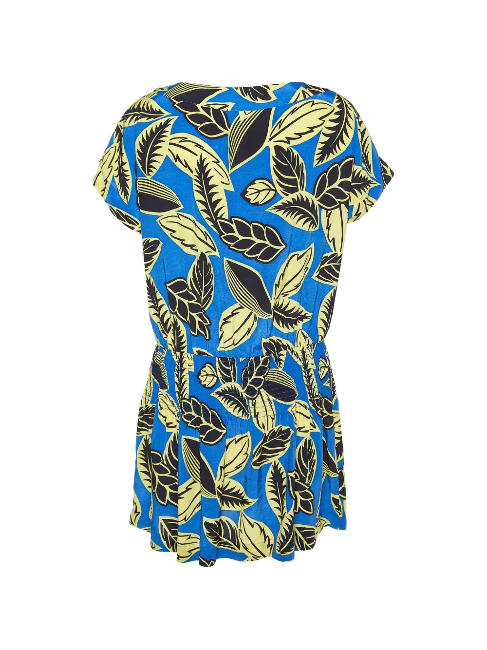Boutique Moschino shirred leaf-print mini dress - Blu