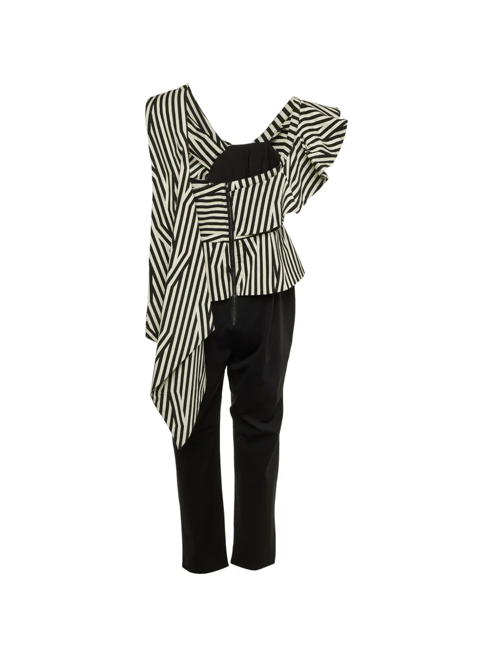 Self-Portrait asymmetrical striped jumpsuit - Schwarz