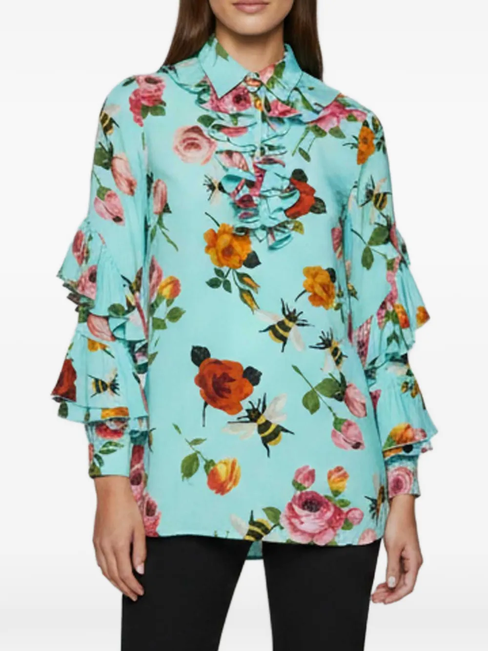 Gucci Pre-Owned Blusa a fiori con ruches - Verde