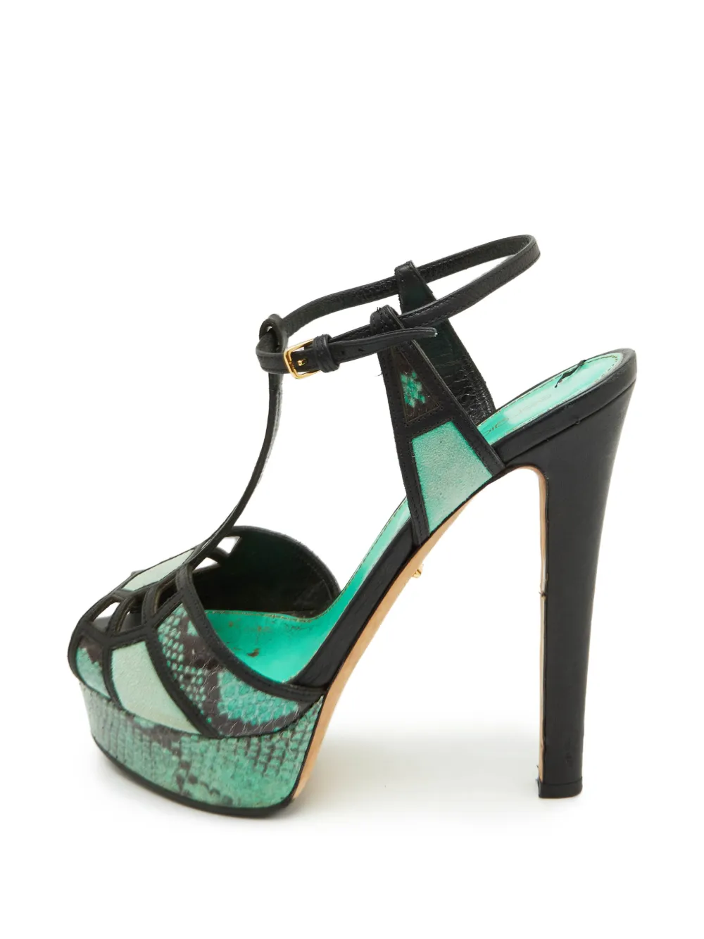 Sergio Rossi Vintage snakeskin-effect platform sandals - Grün