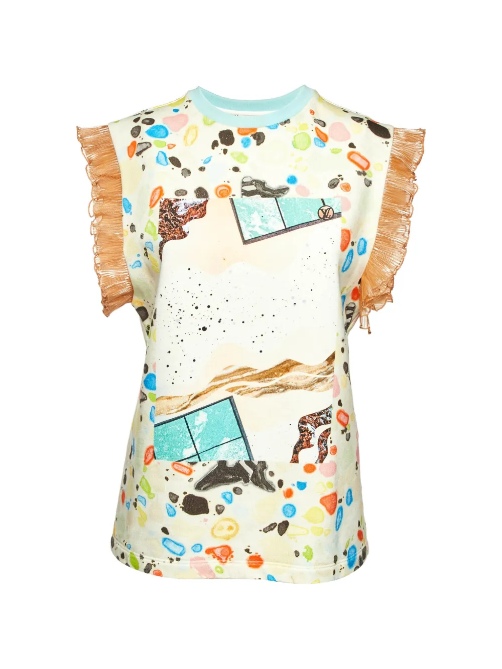 Louis Vuitton Pre-Owned abstract-print plissé-trim T-shirt - Nude