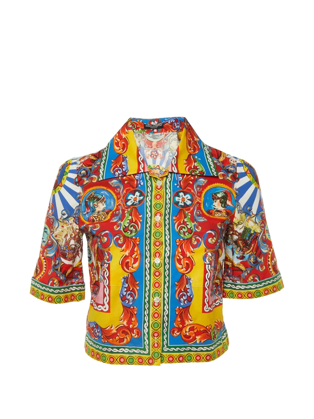 Dolce & Gabbana Pre-Owned Carretto Siciliano print cropped shirt - Rosso