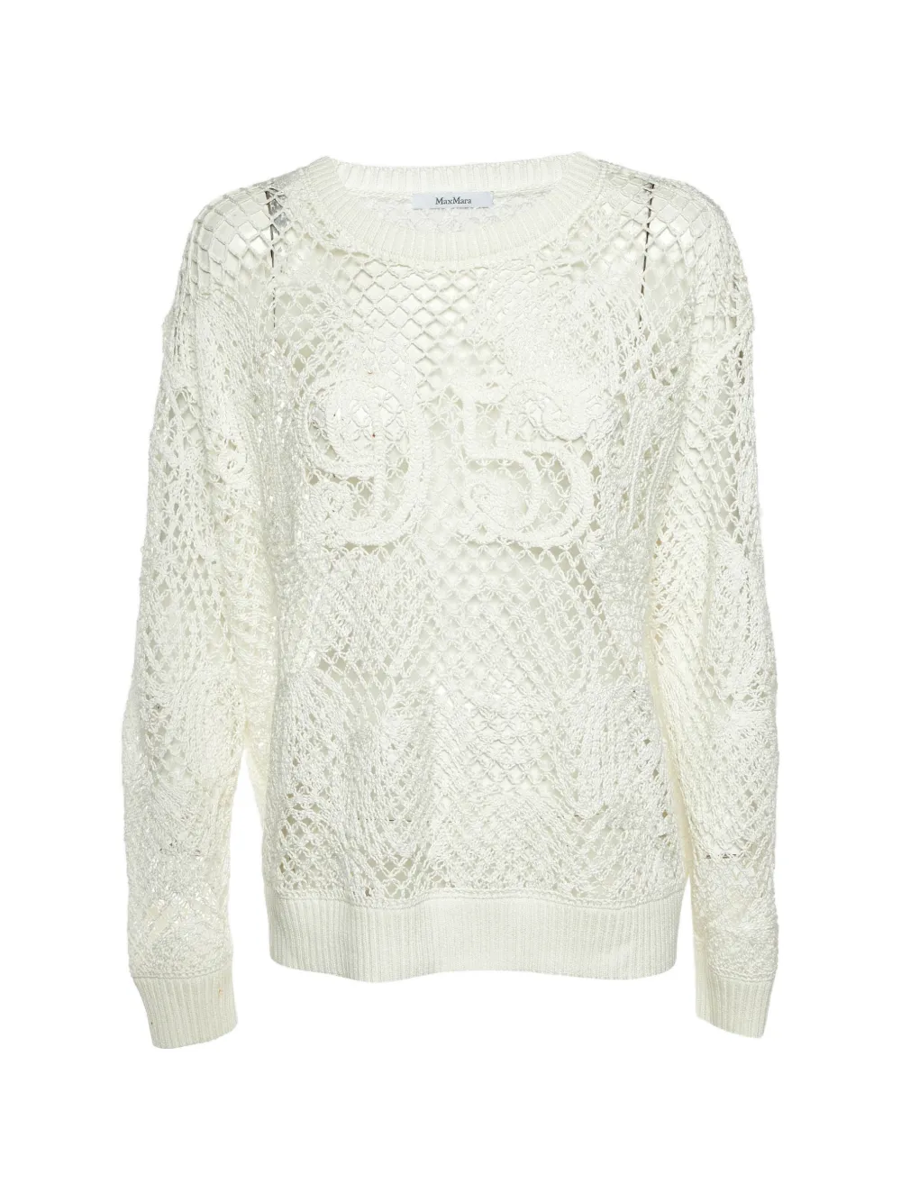 Pre-owned Max Mara Farea Open-knit Sweatshirt In White