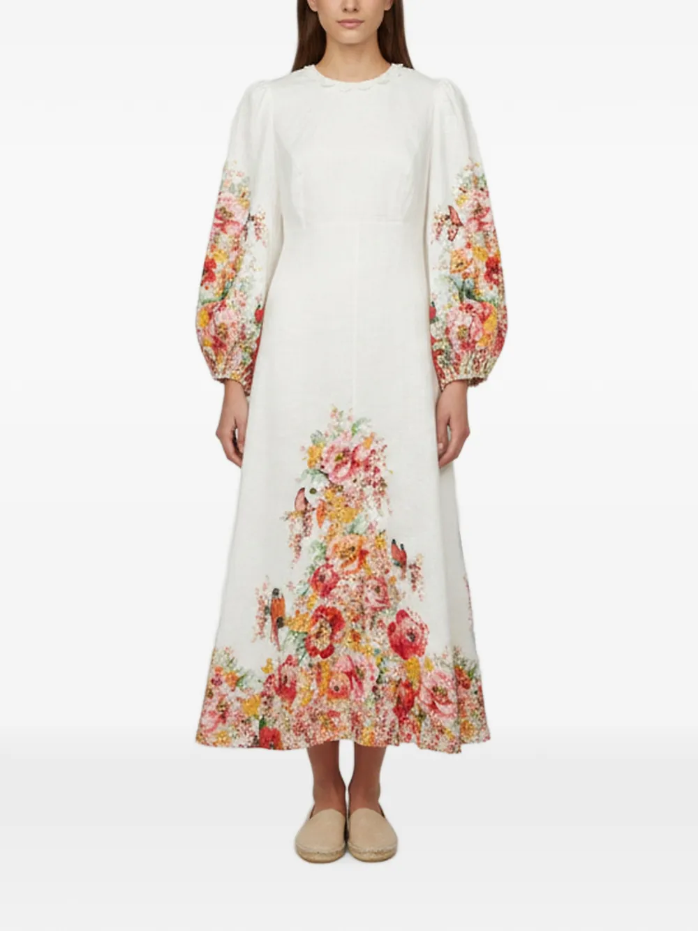 ZIMMERMANN Mae floral-print linen maxi dress - Bianco