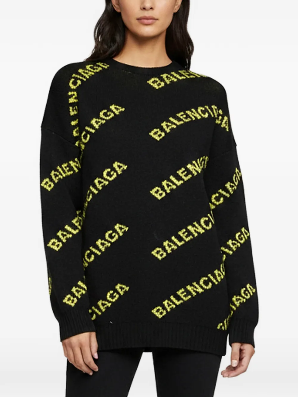 Pre-owned Balenciaga Logo Intarsia Sweater In Black