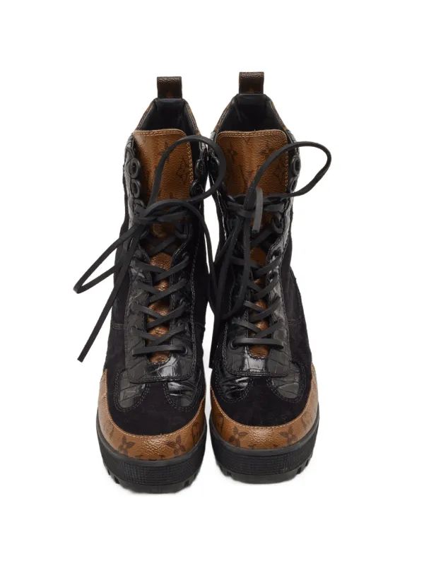 Louis Vuitton Pre-Owned Laureate Monogram Combat Boots | Black