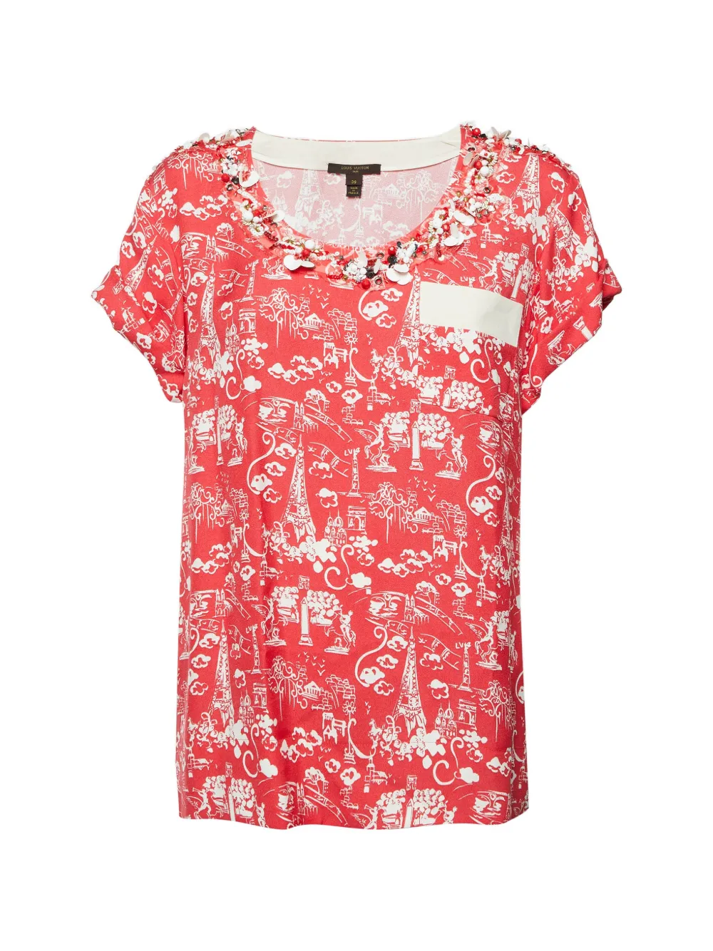 Louis Vuitton Pre-Owned Paris art-print bead-embellished blouse - Rosso