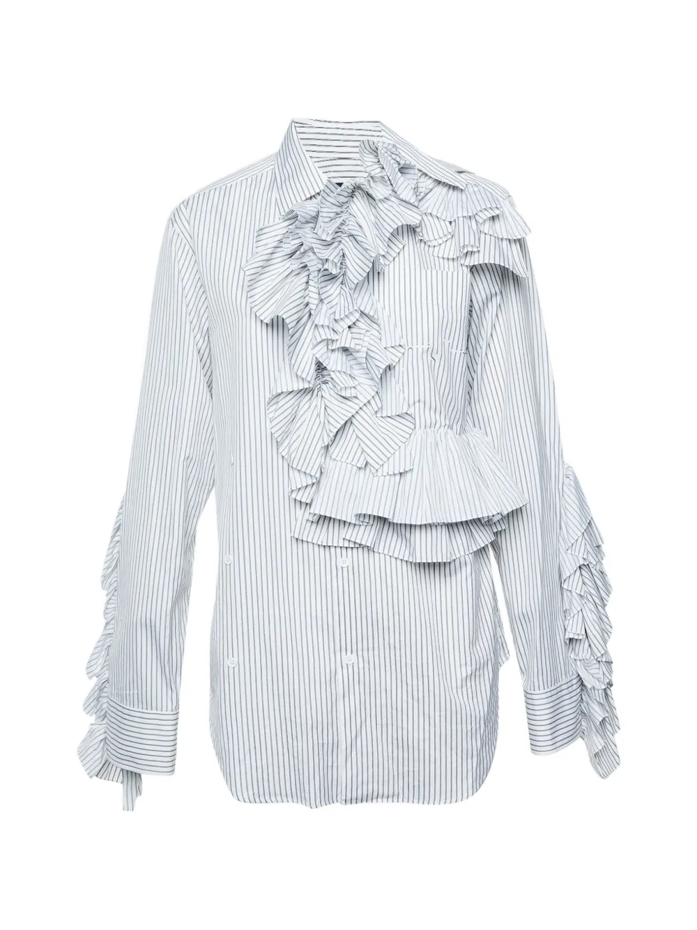 Louis Vuitton Pre-Owned ruffled striped shirt - Bianco