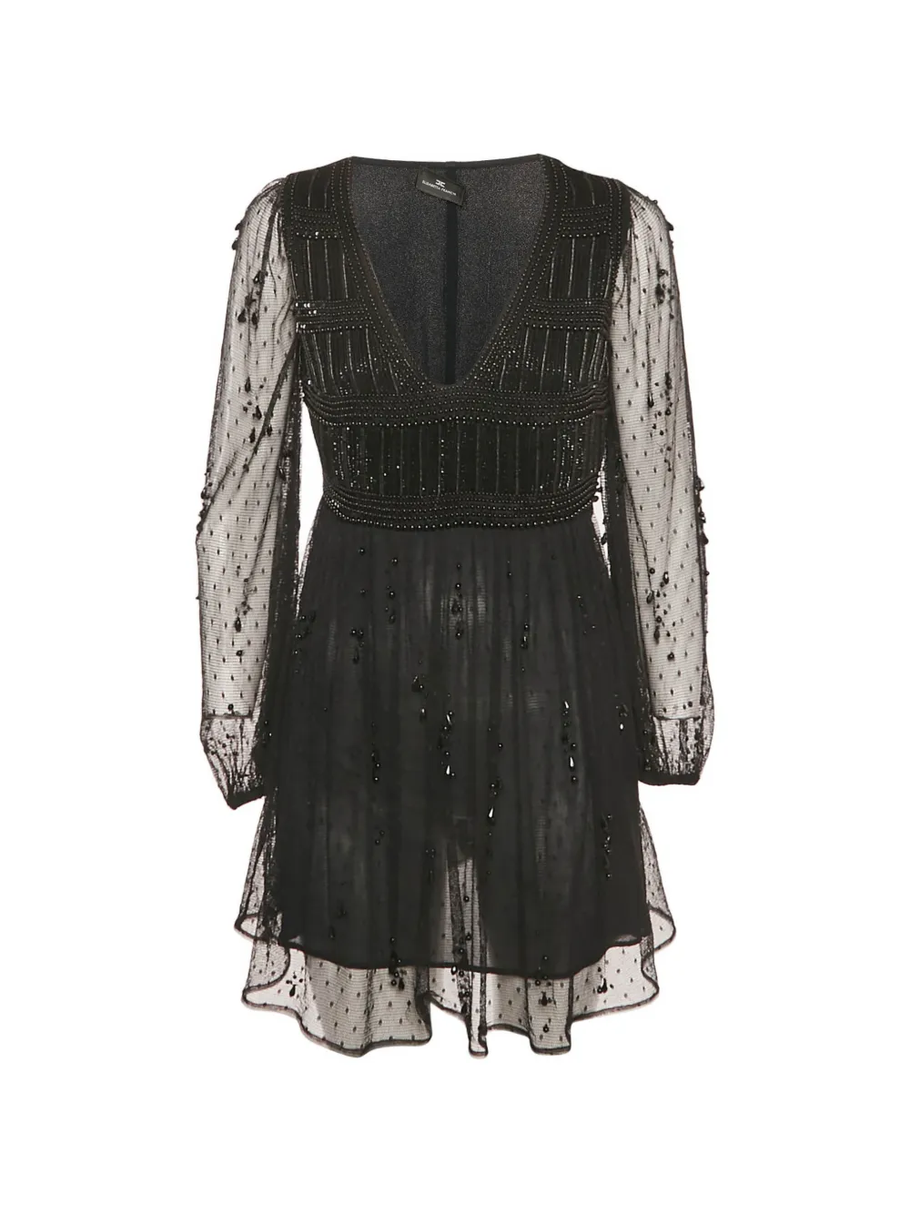 Elisabetta Franchi bead-embellished tulle mini dress - Nero