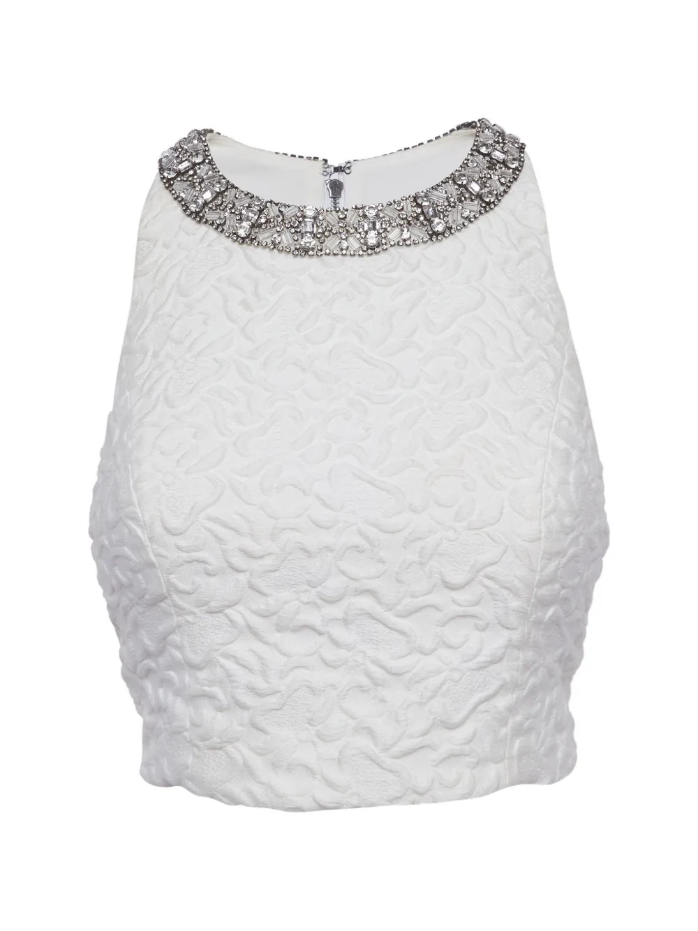 alice + olivia zip-fastening jacquard embellished cropped cotton blouse - Weiß