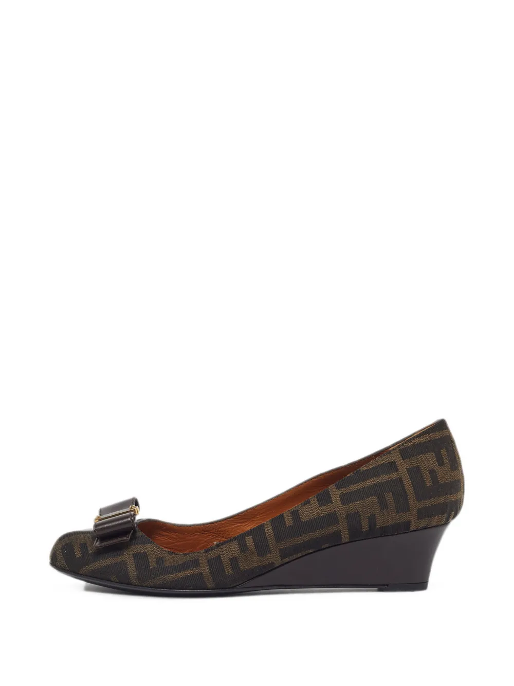 Fendi Pre-Owned Zucca bow-detail wedge pumps - Braun