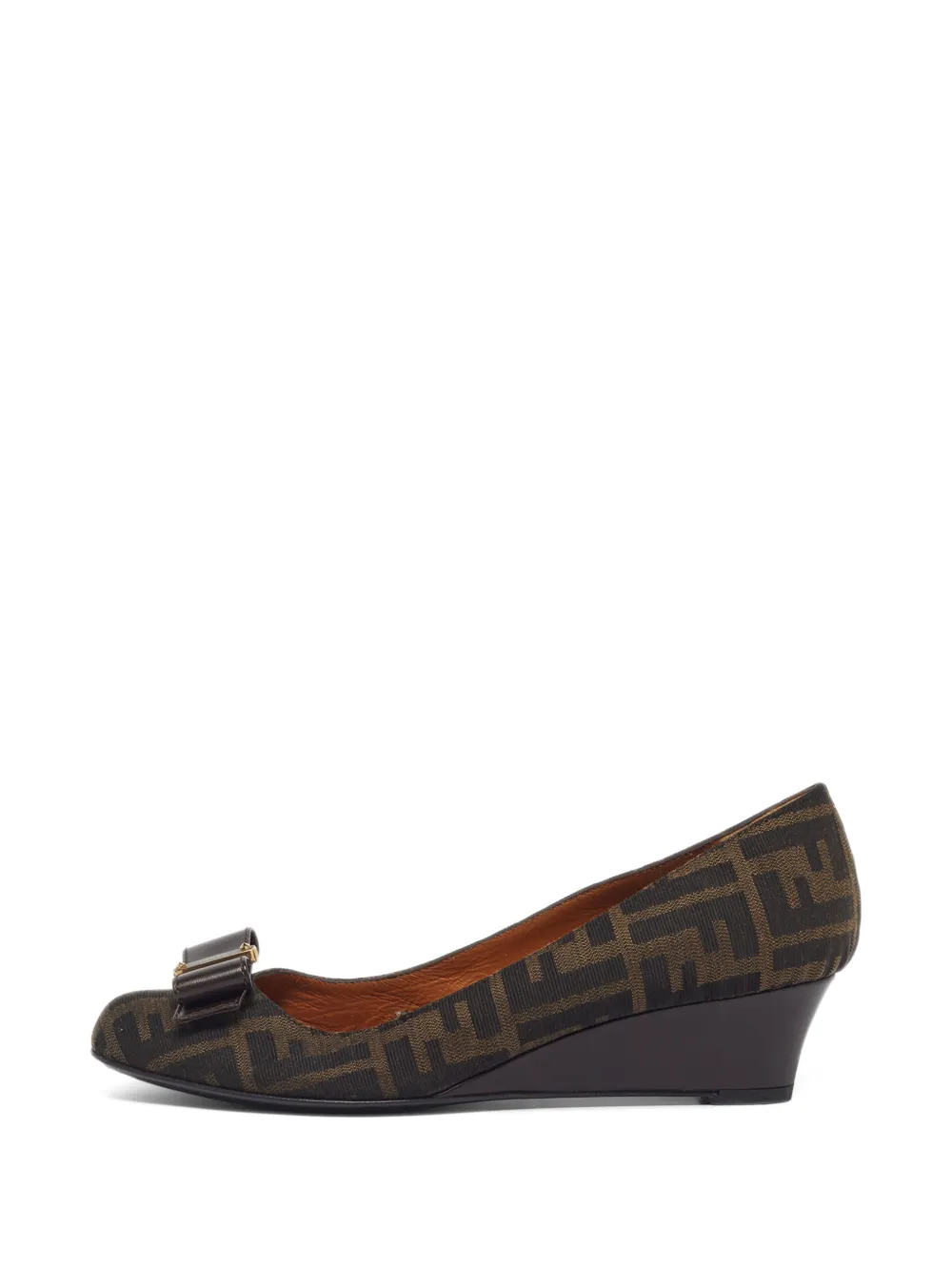 Fendi Pre-Owned Zucca bow-detail wedge pumps - Marrone