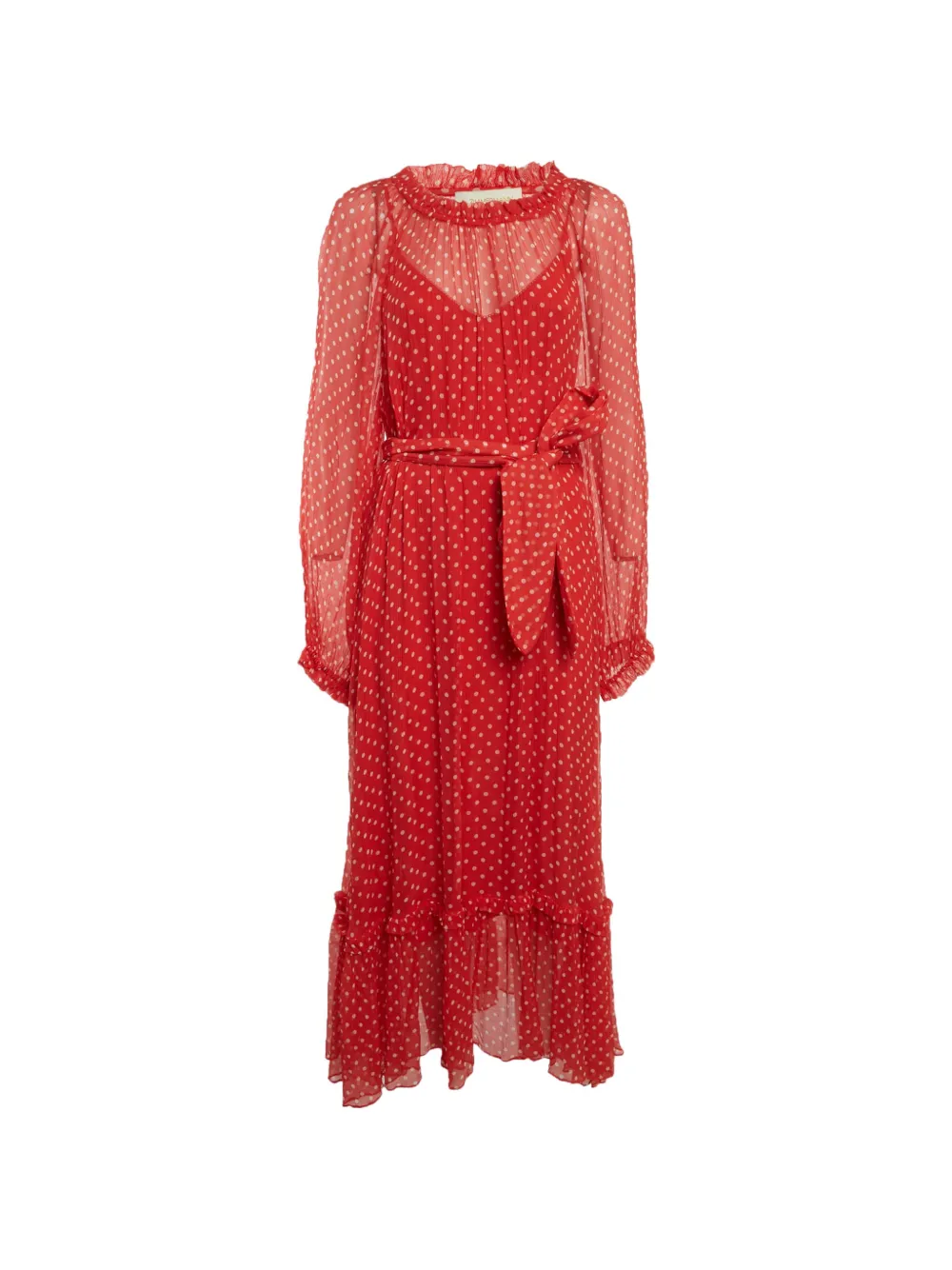 ZIMMERMANN polka-dot ruffled midi dress - Rosso