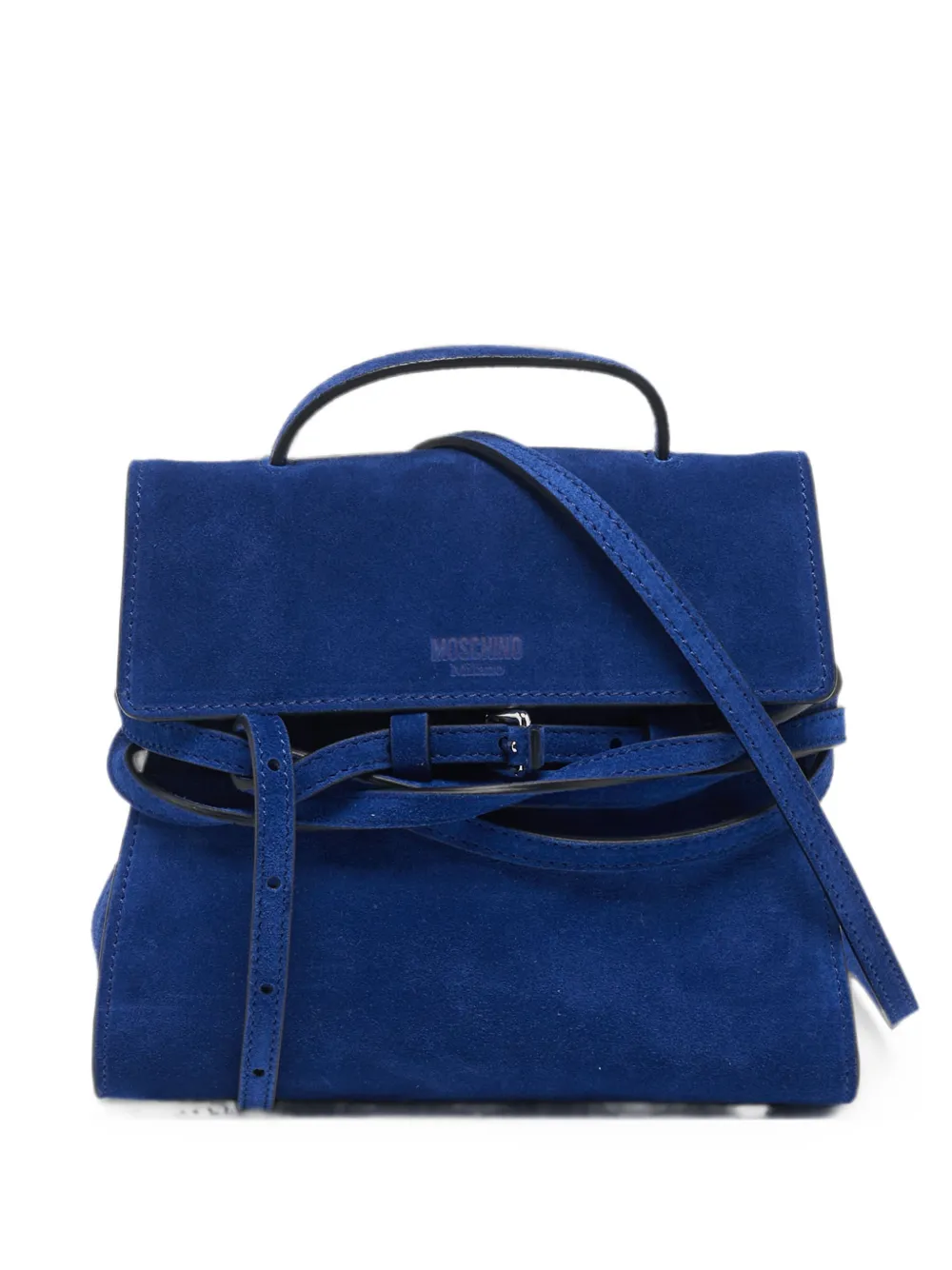 Pre-owned Moschino Tie Me Suede Mini Bag In Blue