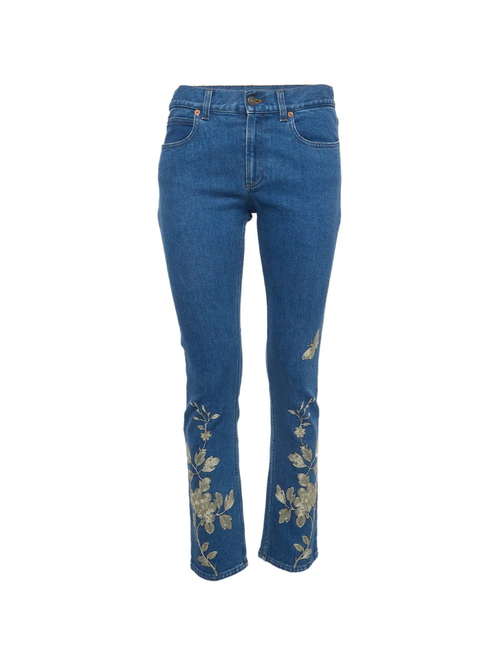 Gucci Pre-Owned floral-embroidered jeans - Blu