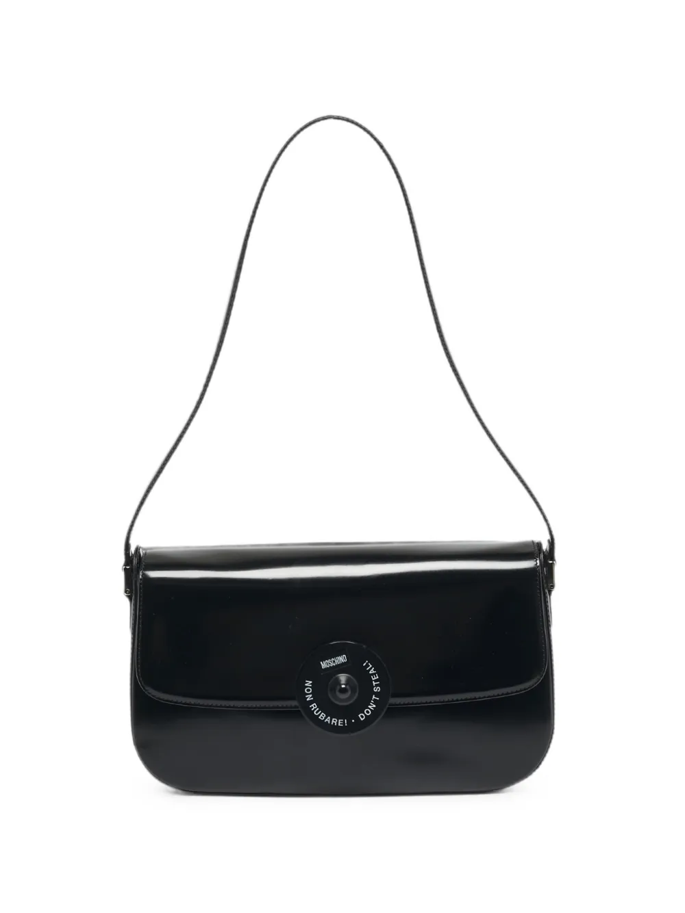 Pre-owned Moschino Glossy Leather Shoulder Bag In Black