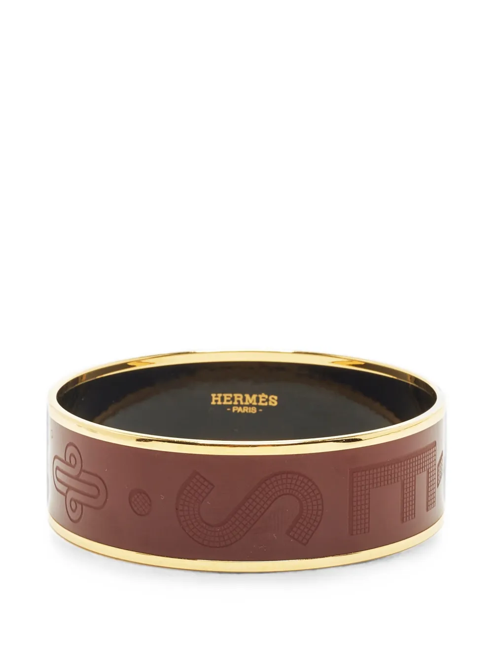 Pre-owned Hermes Sellier Logo-engraved Bracelet In Gold