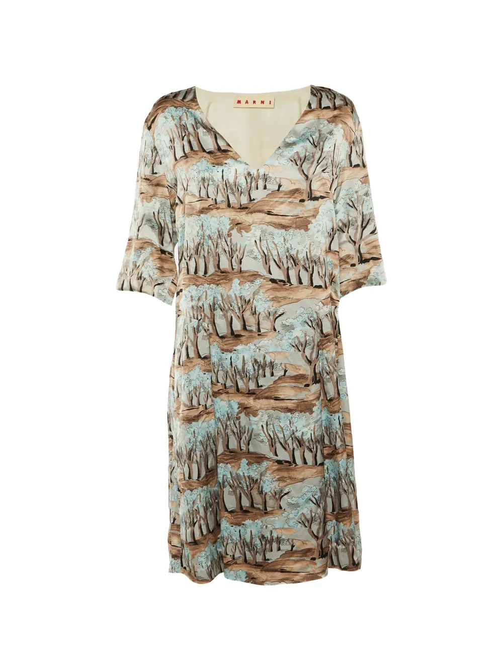 Pre-owned Marni Printed Pleated Dress In Brown