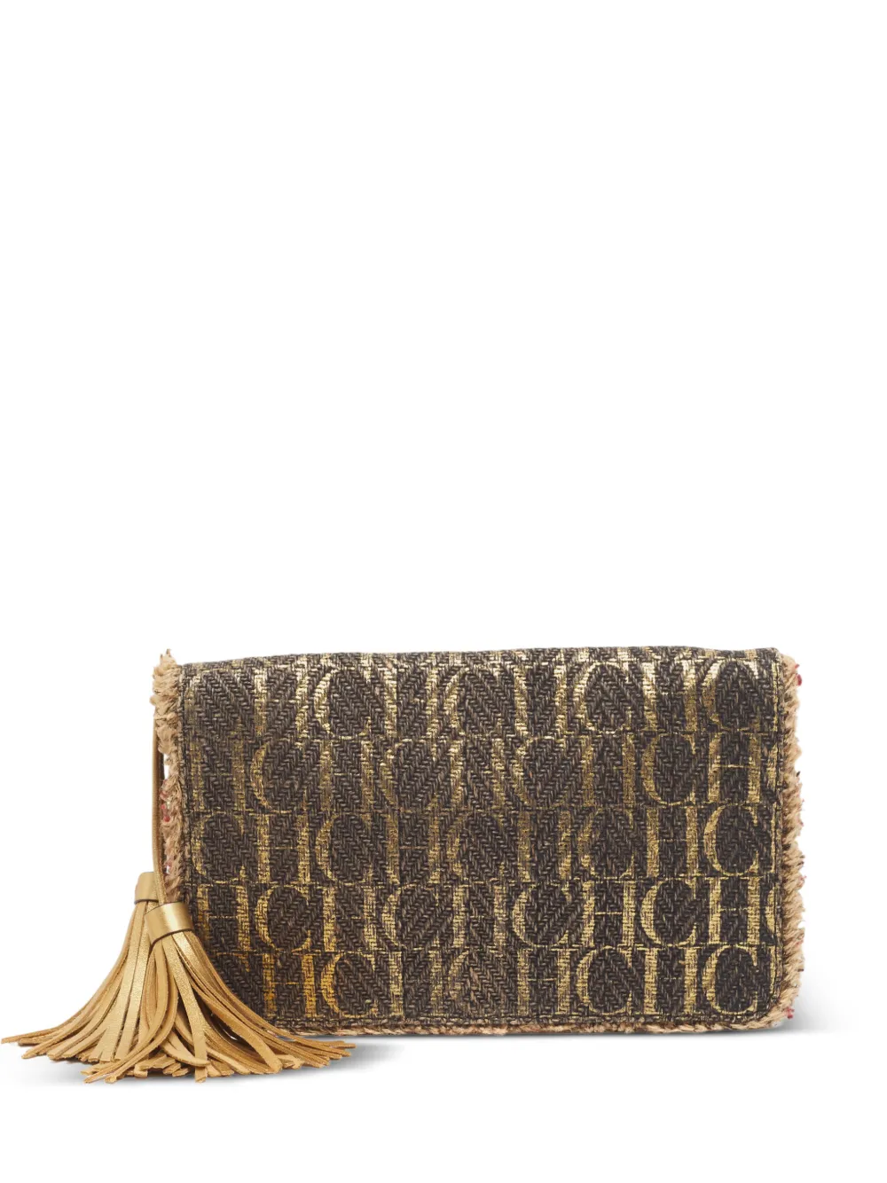 Pre-owned Carolina Herrera Vintage Tassel Flap Clutch Bag In Brown