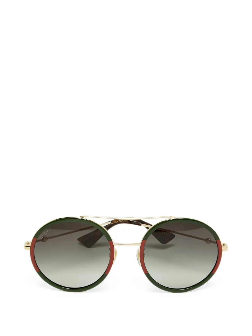 Gucci Pre-Owned Web-stripe round-frame sunglasses - Verde