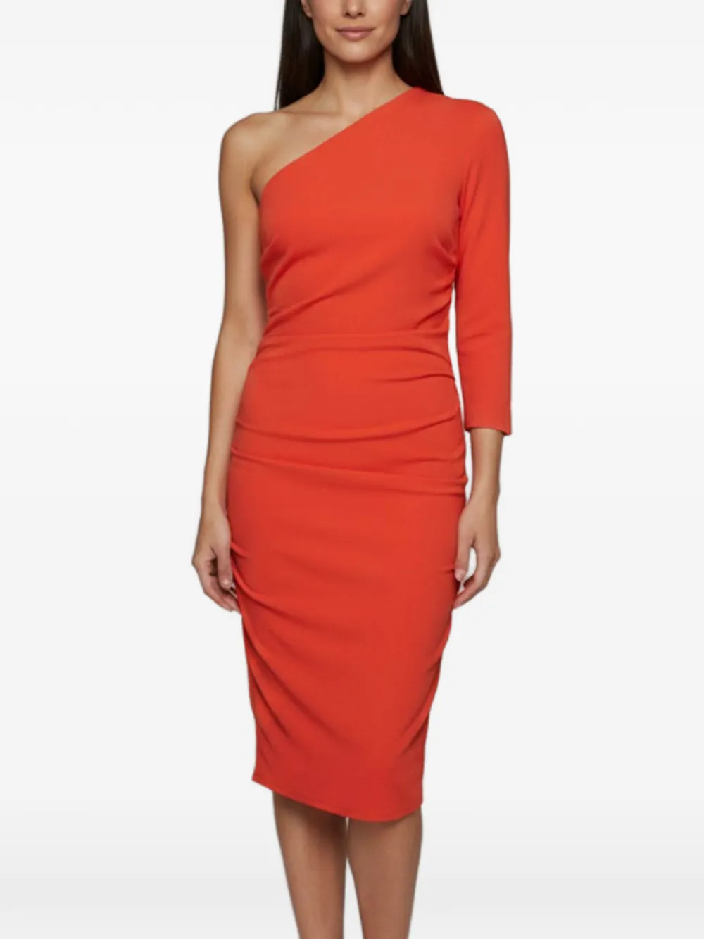 Elisabetta Franchi one-shoulder ruched midi dress - Arancione