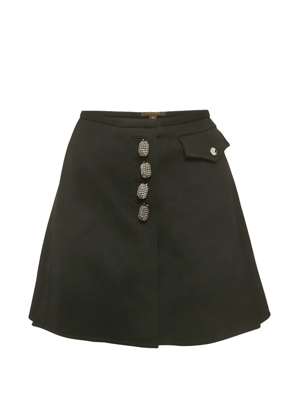 Louis Vuitton Pre-Owned wrap-style button-detail wool mini skirt - Nero
