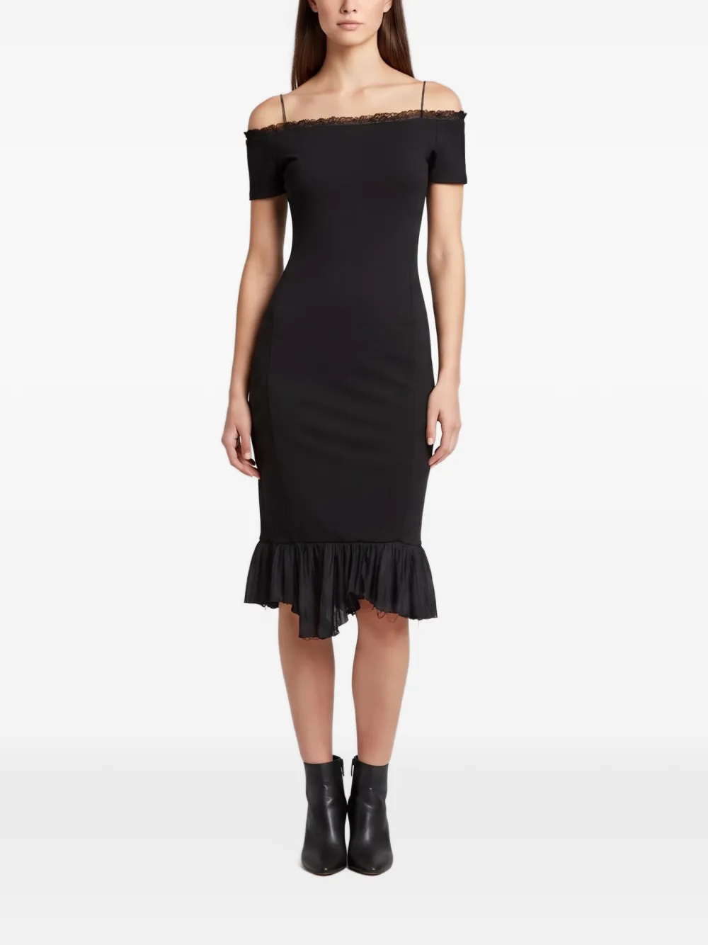 Maison Martin Margiela Pre-Owned asymmetric ruffled midi dress - Black