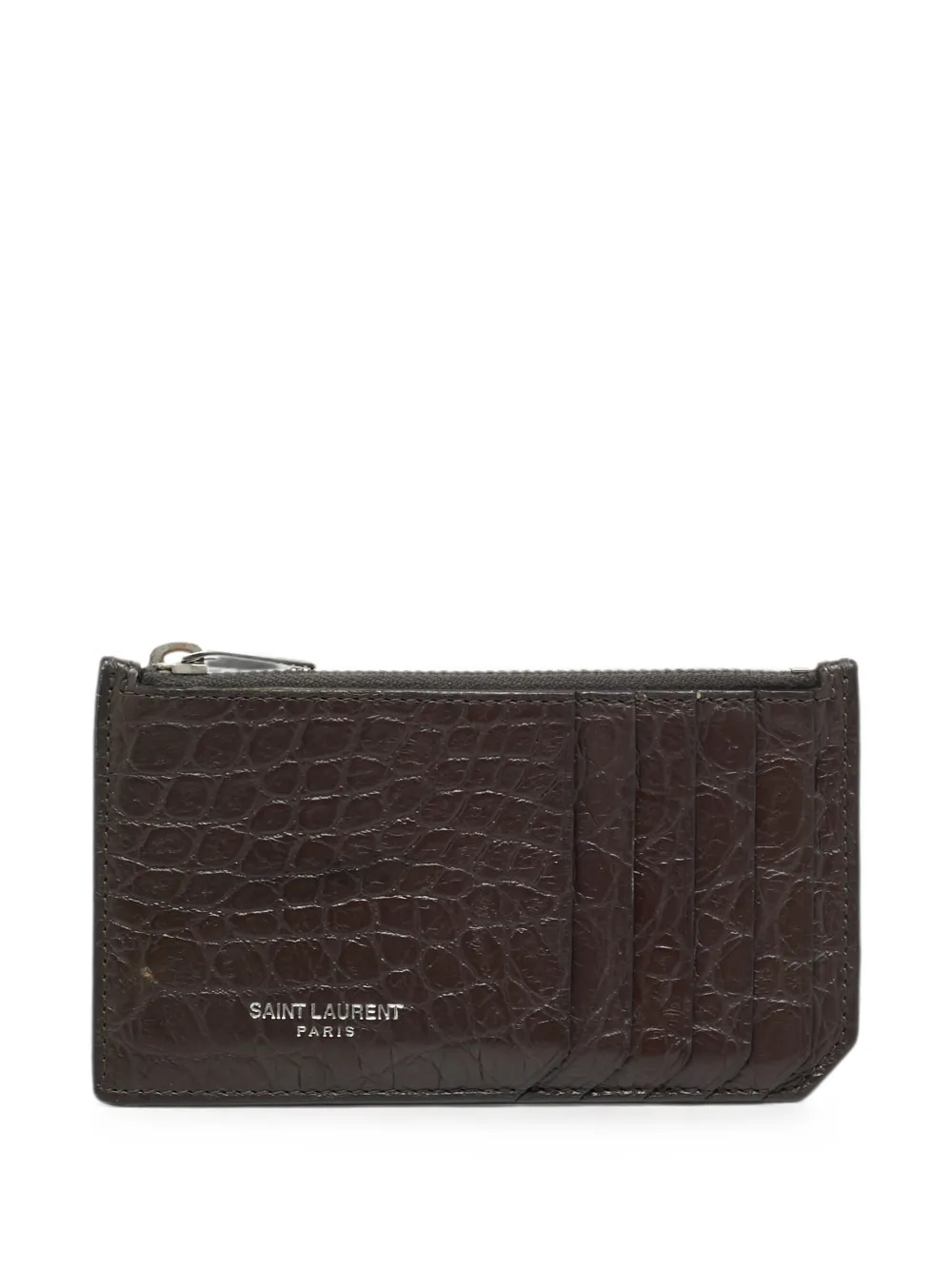 Saint Laurent Pre-Owned croc-embossed leather card holder - Braun
