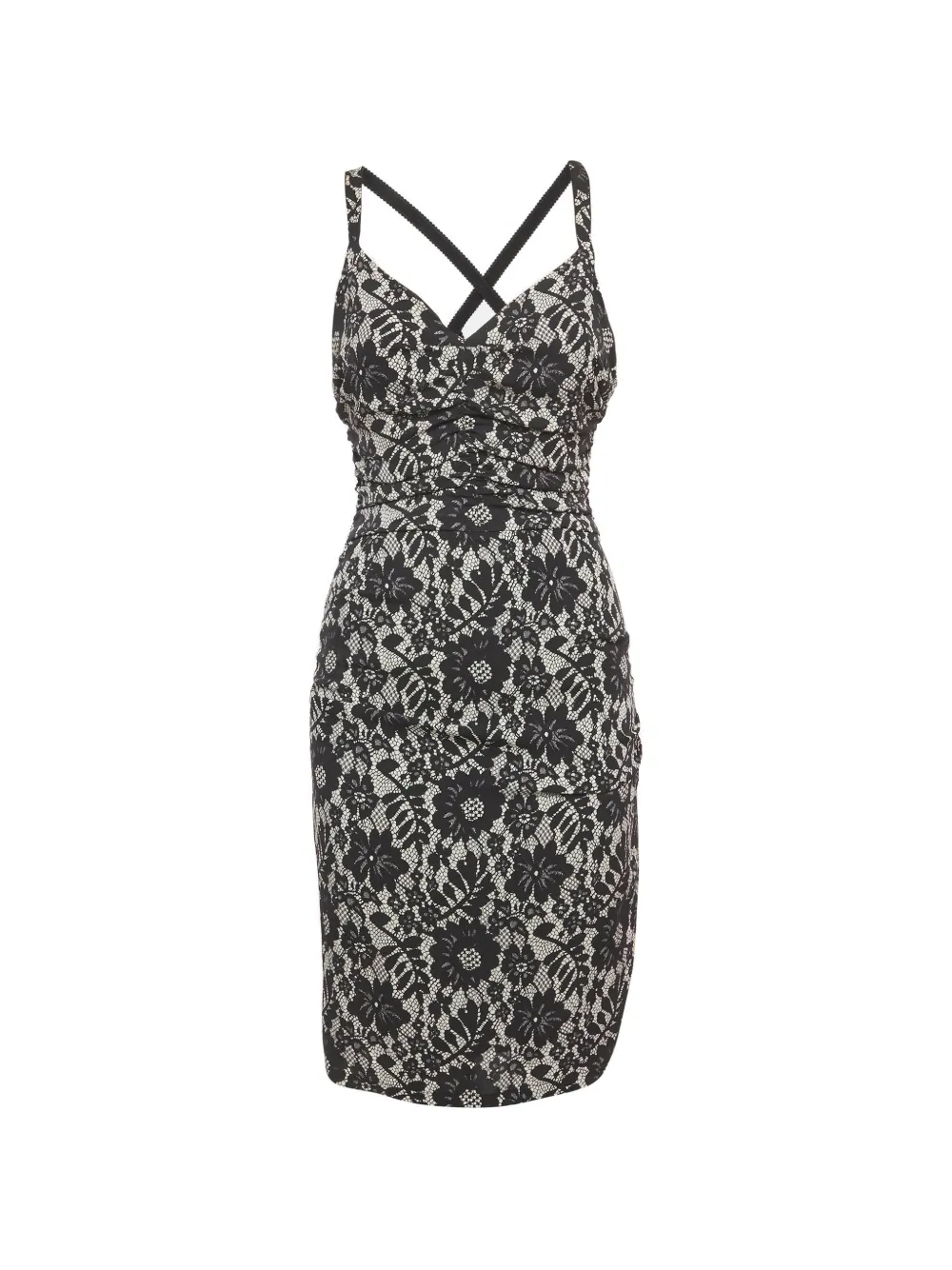 Dolce & Gabbana Pre-Owned lace-print ruched midi dress - Nero